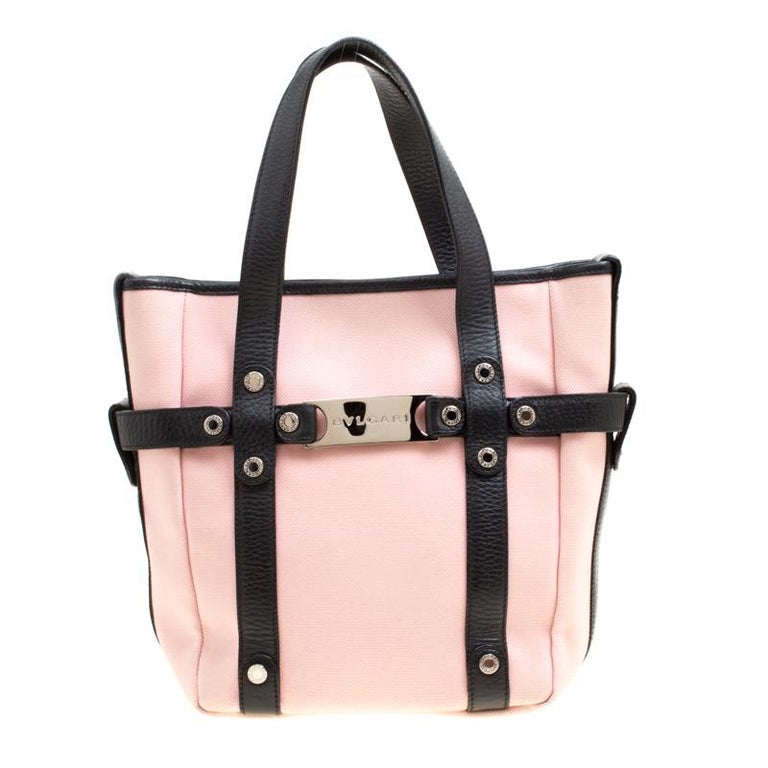 Bvlgari Pink/Black Canvas and Leather Tote For Sale at 1stDibs