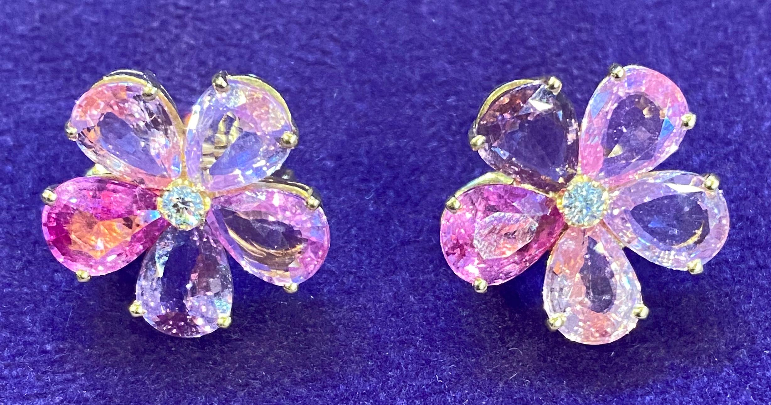 Pear Cut Bvlgari Pink Sapphire & Diamond Flower Earrings