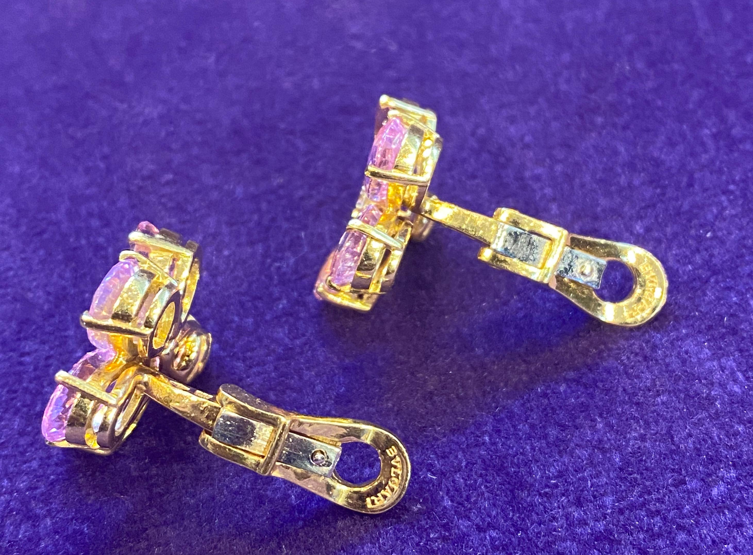 Bvlgari Pink Sapphire & Diamond Flower Earrings In Excellent Condition In New York, NY