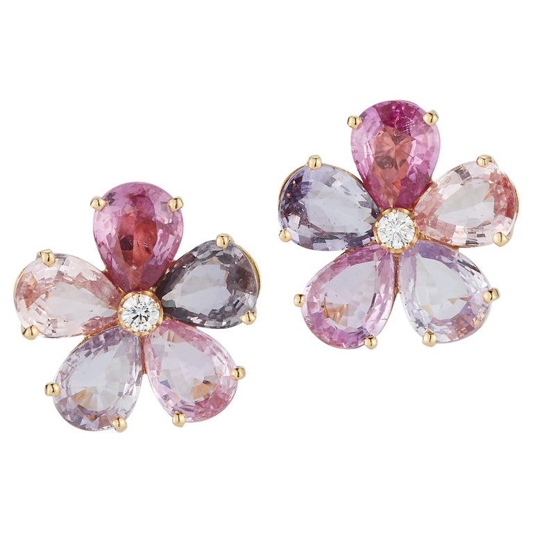 Bvlgari Pink Sapphire and Diamond Flower Earrings For Sale at 1stDibs