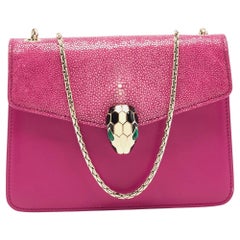 Bvlgari Pink Stingray and Leather Serpenti Forever Shoulder Bag