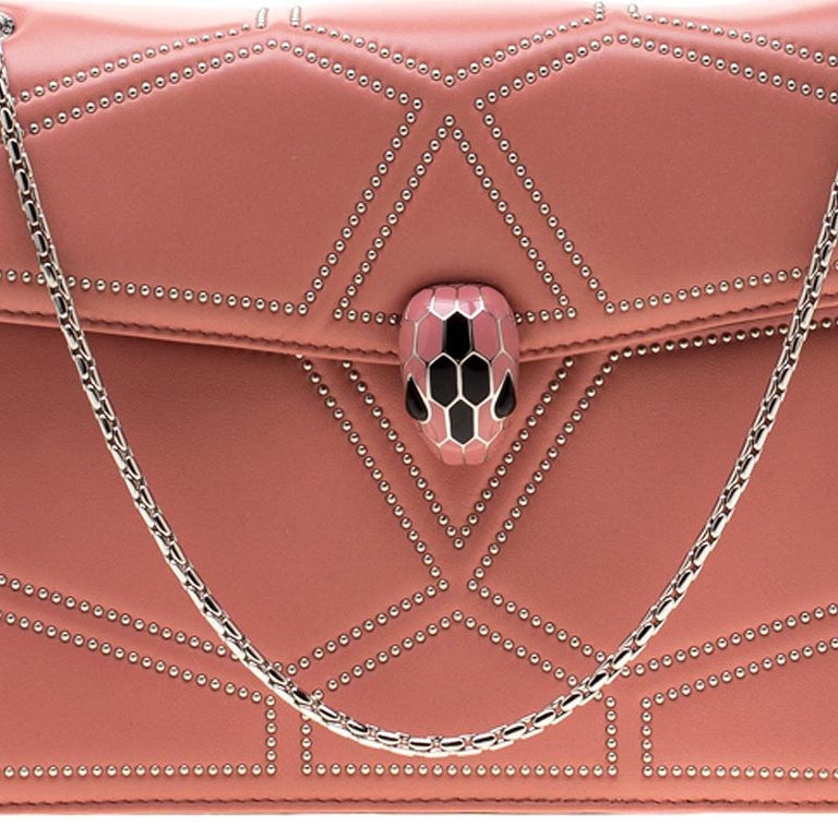 Bvlgari Pink Studded Leather Medium Serpenti Forever Shoulder Bag