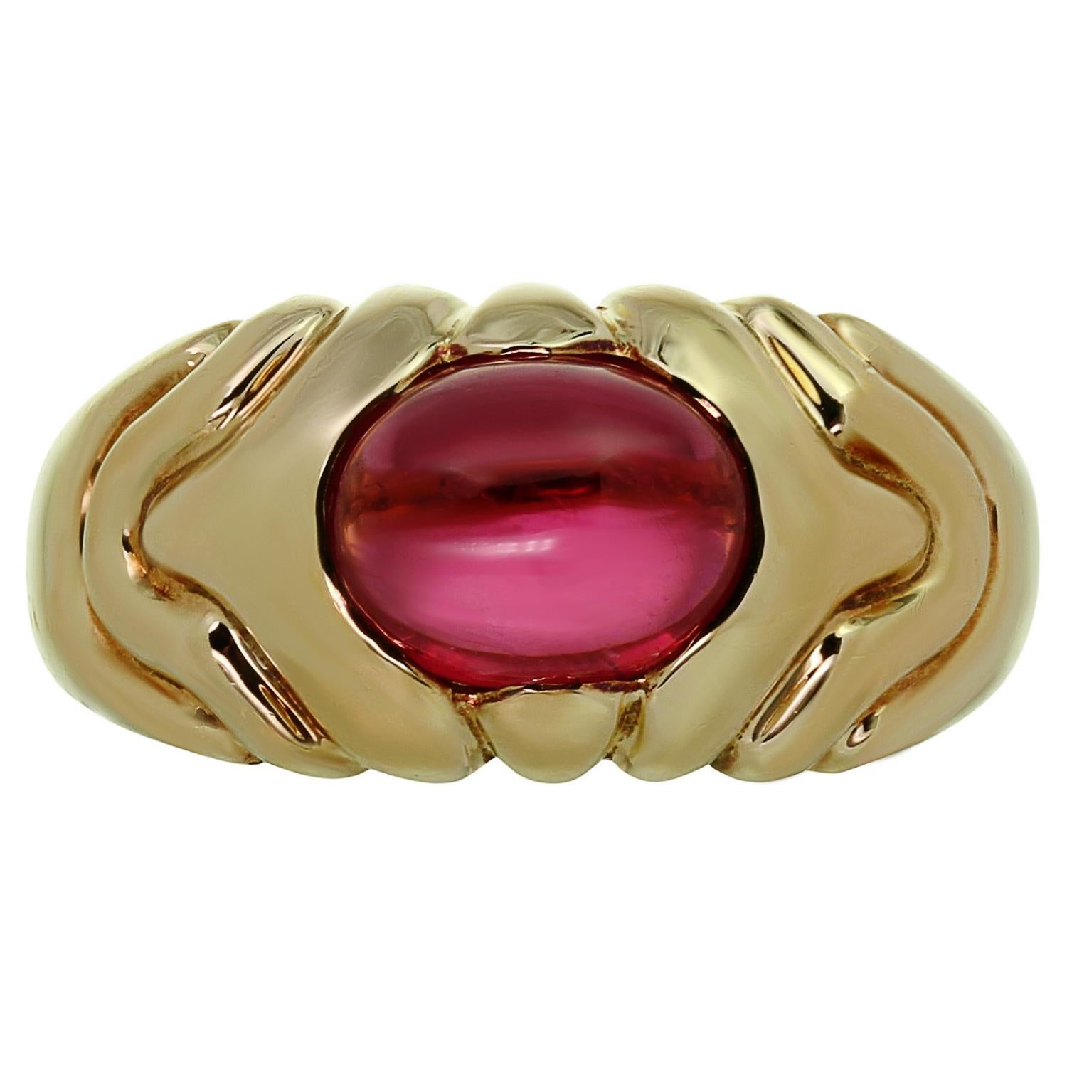 BVLGARI Pink Tourmaline 18k Yellow Gold Ring In Excellent Condition For Sale In New York, NY