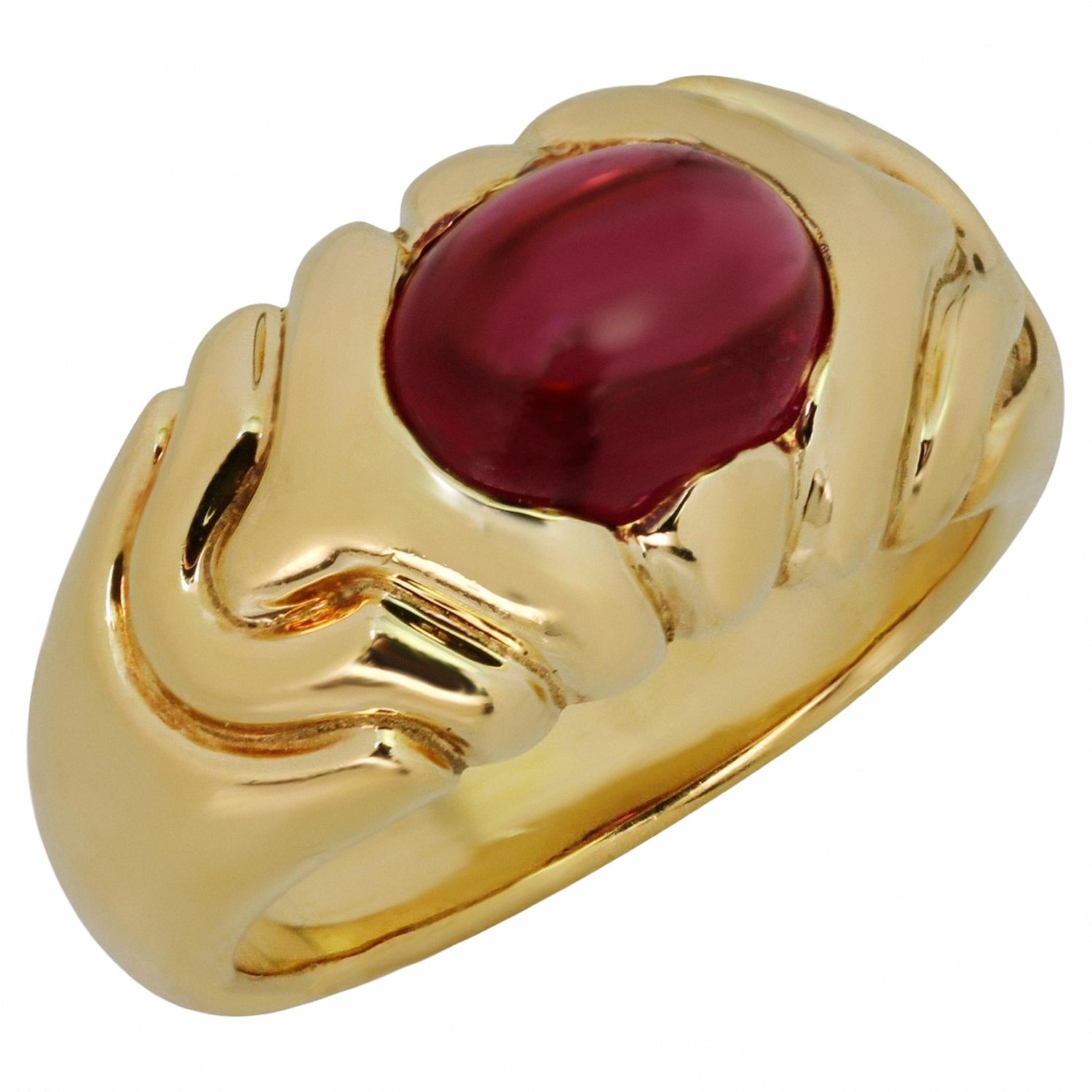 BVLGARI Ring aus 18 Karat Gelbgold mit rosa Turmalin im Angebot