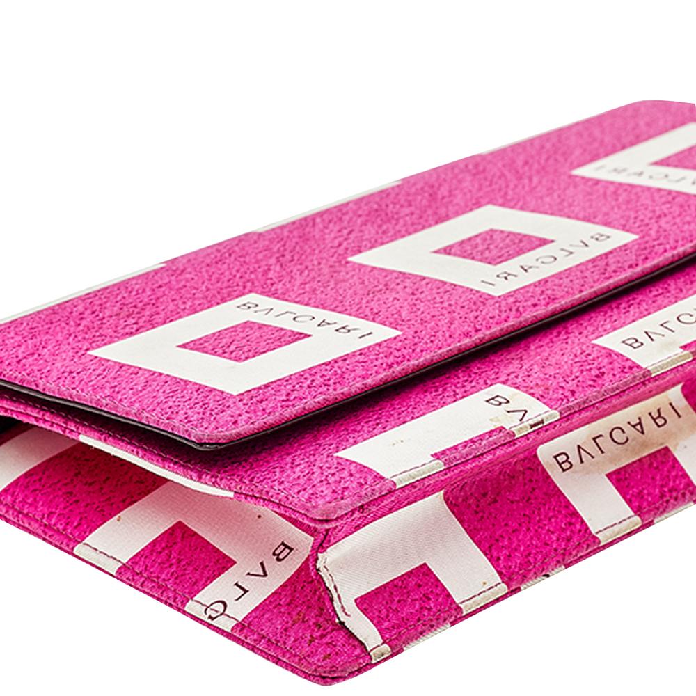 Bvlgari Pink/White Logo Print Fabric Clutch 2
