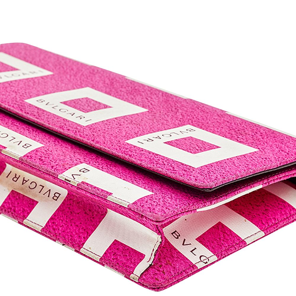 Bvlgari Pink/White Logo Print Fabric Clutch 3
