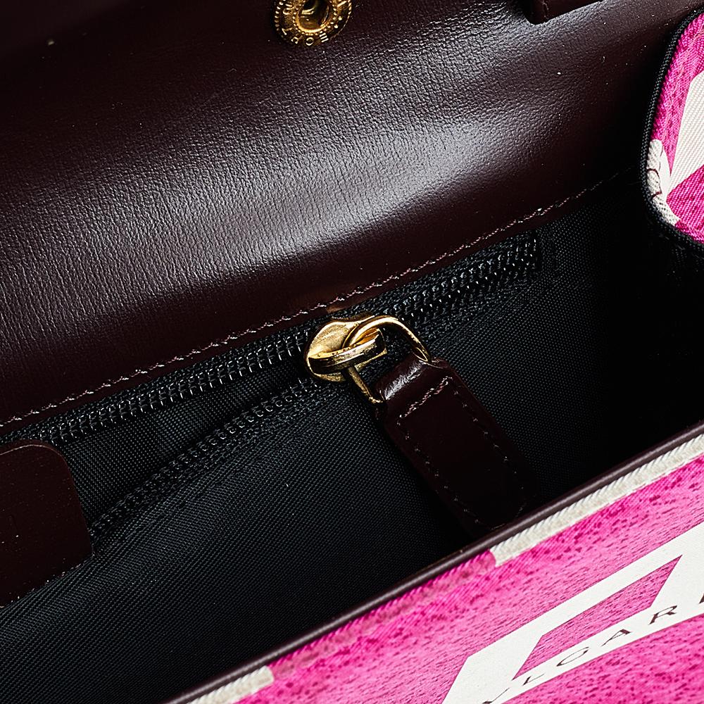 Bvlgari Pink/White Logo Print Fabric Clutch In Good Condition In Dubai, Al Qouz 2