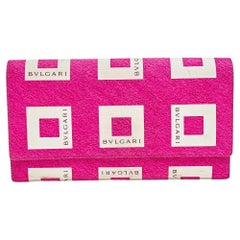 Bvlgari Pink/White Logo Print Fabric Clutch