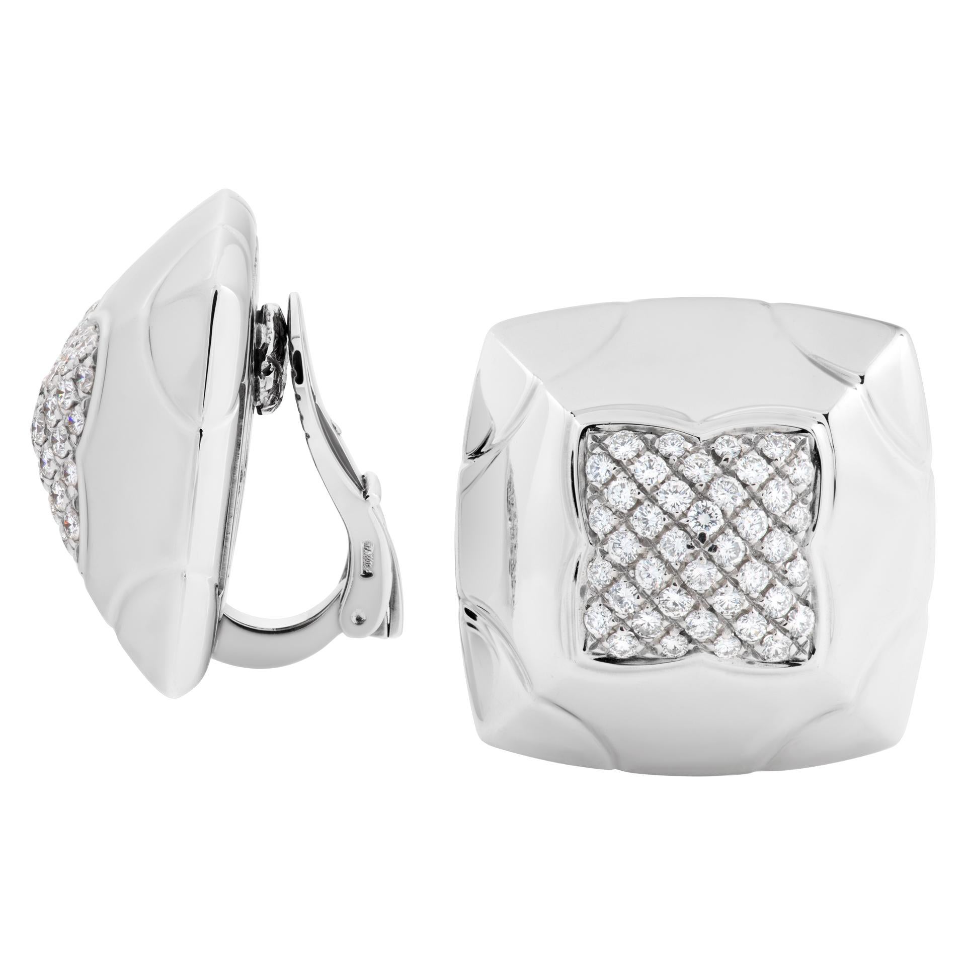 Large Bvlgari Piramide earrings in 18k white gold with 1.52 carats in pave diamonds. Complete with box. Squares are 1