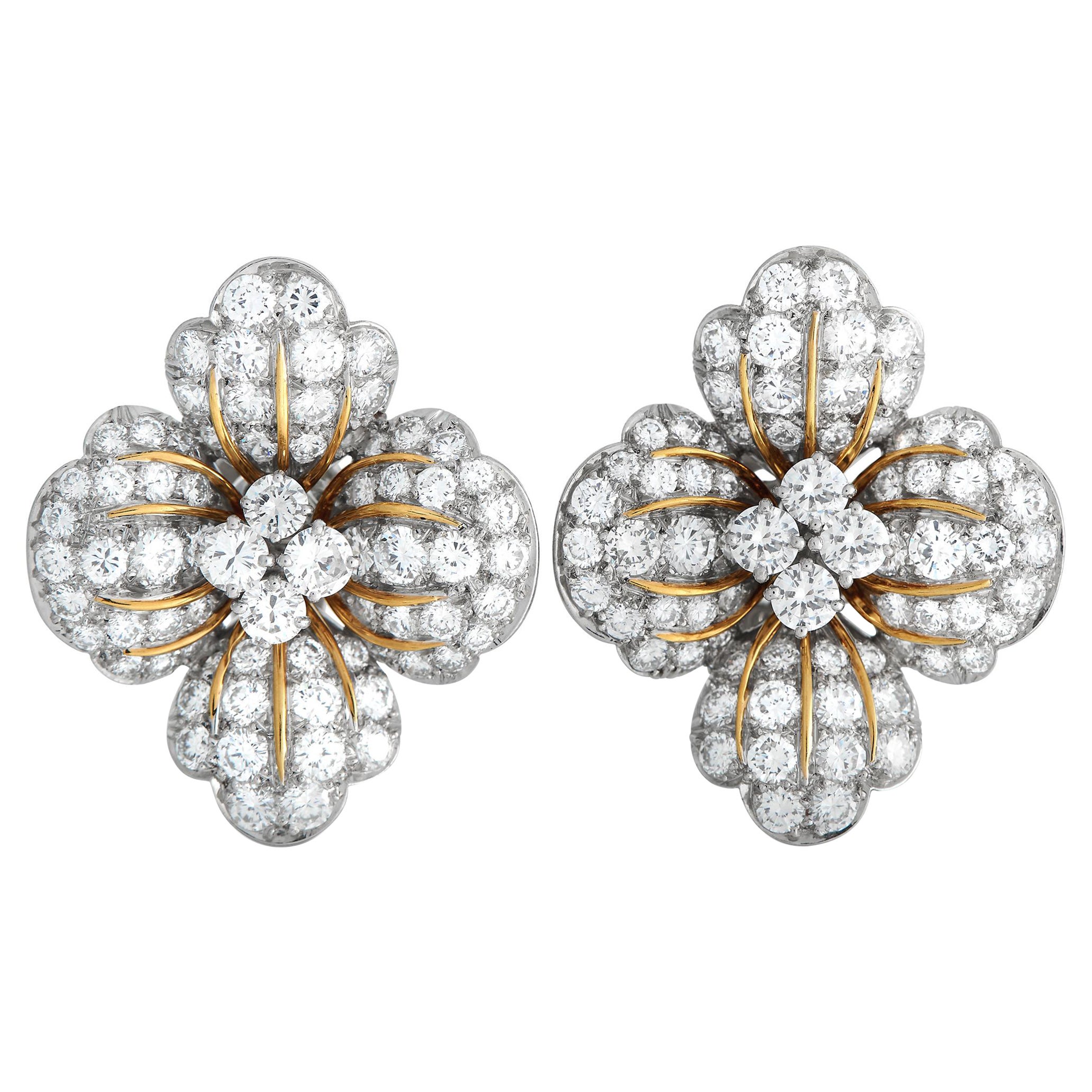 Bvlgari - Boucles d'oreilles clip en platine et or jaune 18 carats avec 7,0 ct de diamant