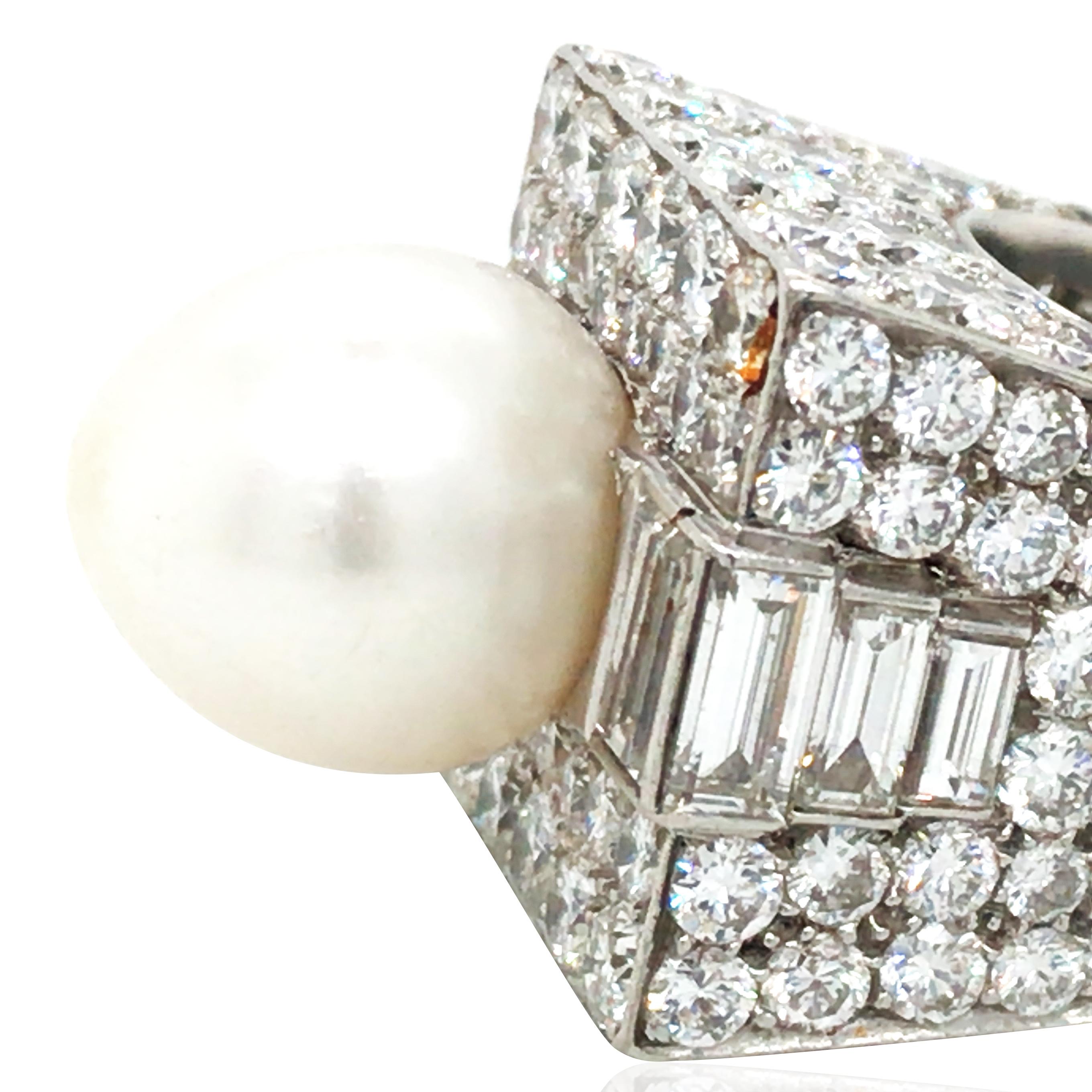 Bvlgari, Anillo Trombino Platino Perla Diamante, GIA en Bueno estado para la venta en New York, NY