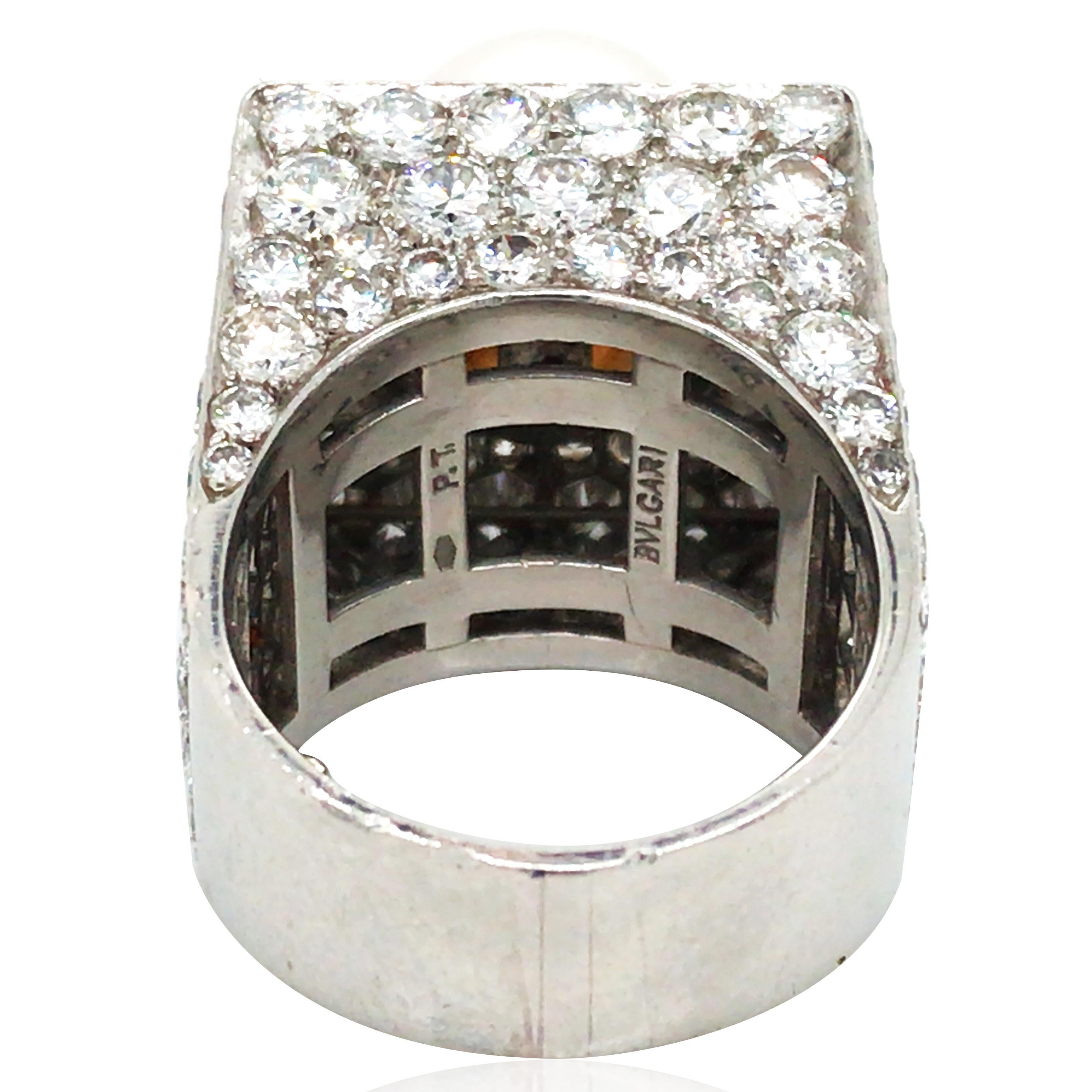 Femenino o masculino Bvlgari, Anillo Trombino Platino Perla Diamante, GIA en venta