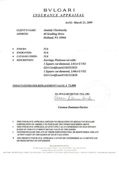 Bvlgari Platinum Radiant-Cut Diamond Earrings studs W/Box & GIA Certificate