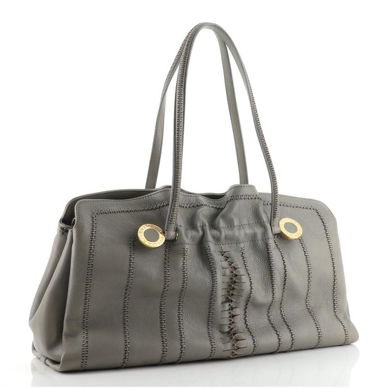 Bvlgari Pleated Tote Stitched Leather Large