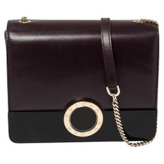 Bvlgari Plum/Black Leather and Perspex Small Flap Cover Shoulder Bag