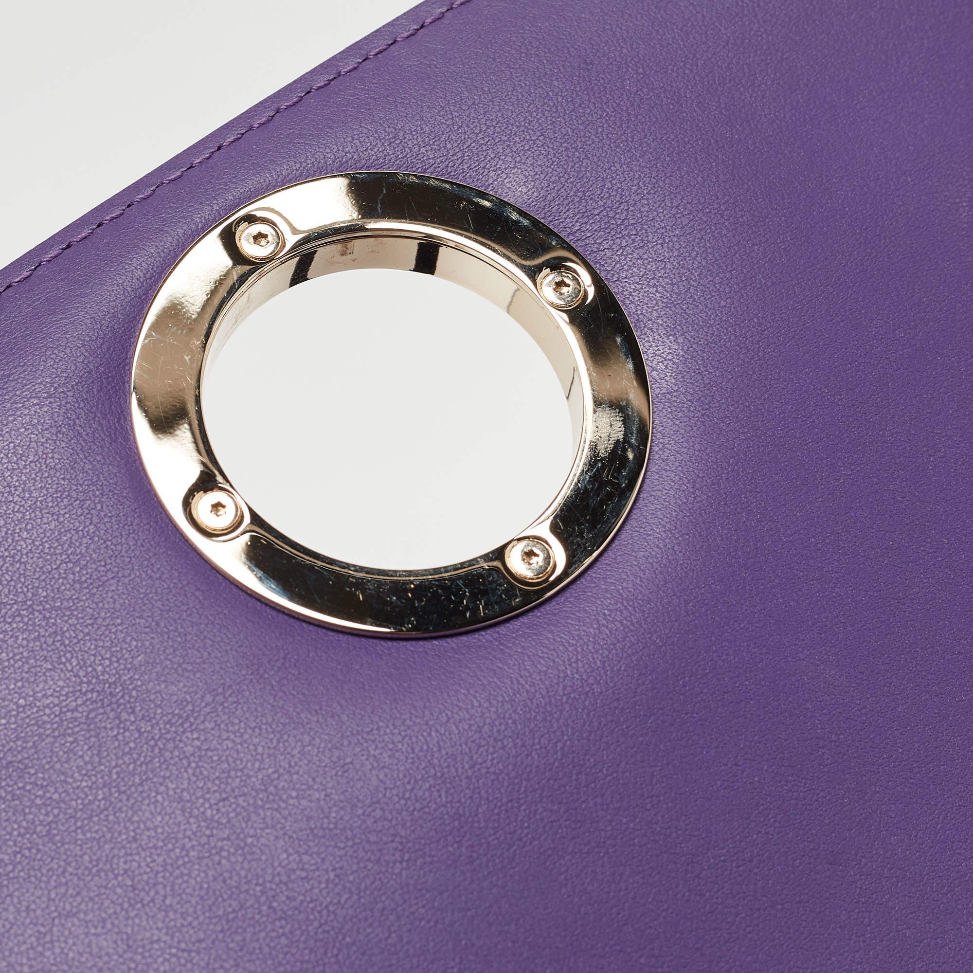 Bvlgari Purple/Black Leather Bvlgari Duet Top Handle Bag For Sale 6