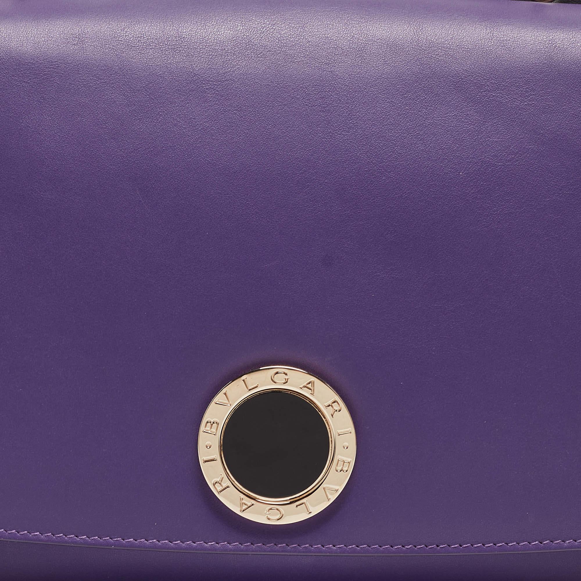 Bvlgari Purple/Black Leather Bvlgari Duet Top Handle Bag For Sale 14