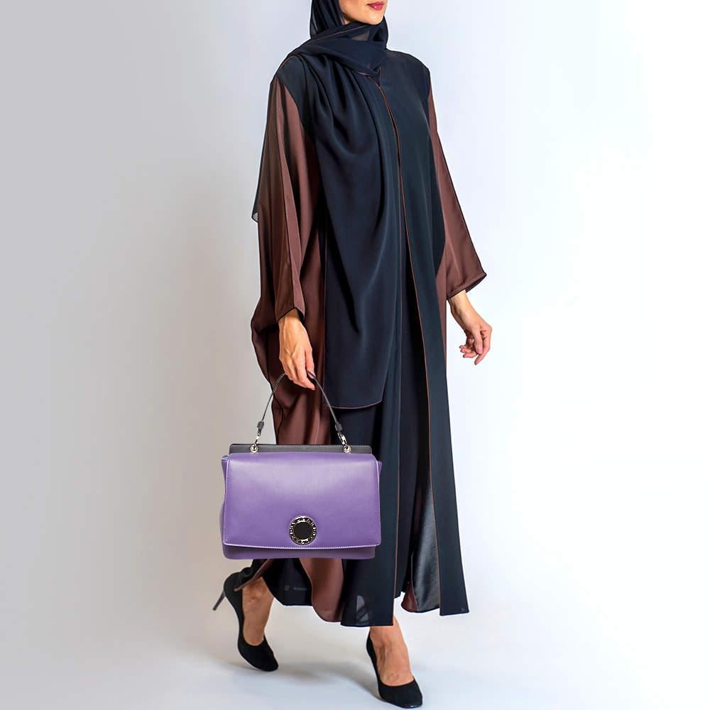 Bvlgari Purple/Black Leather Bvlgari Duet Top Handle Bag In Good Condition For Sale In Dubai, Al Qouz 2