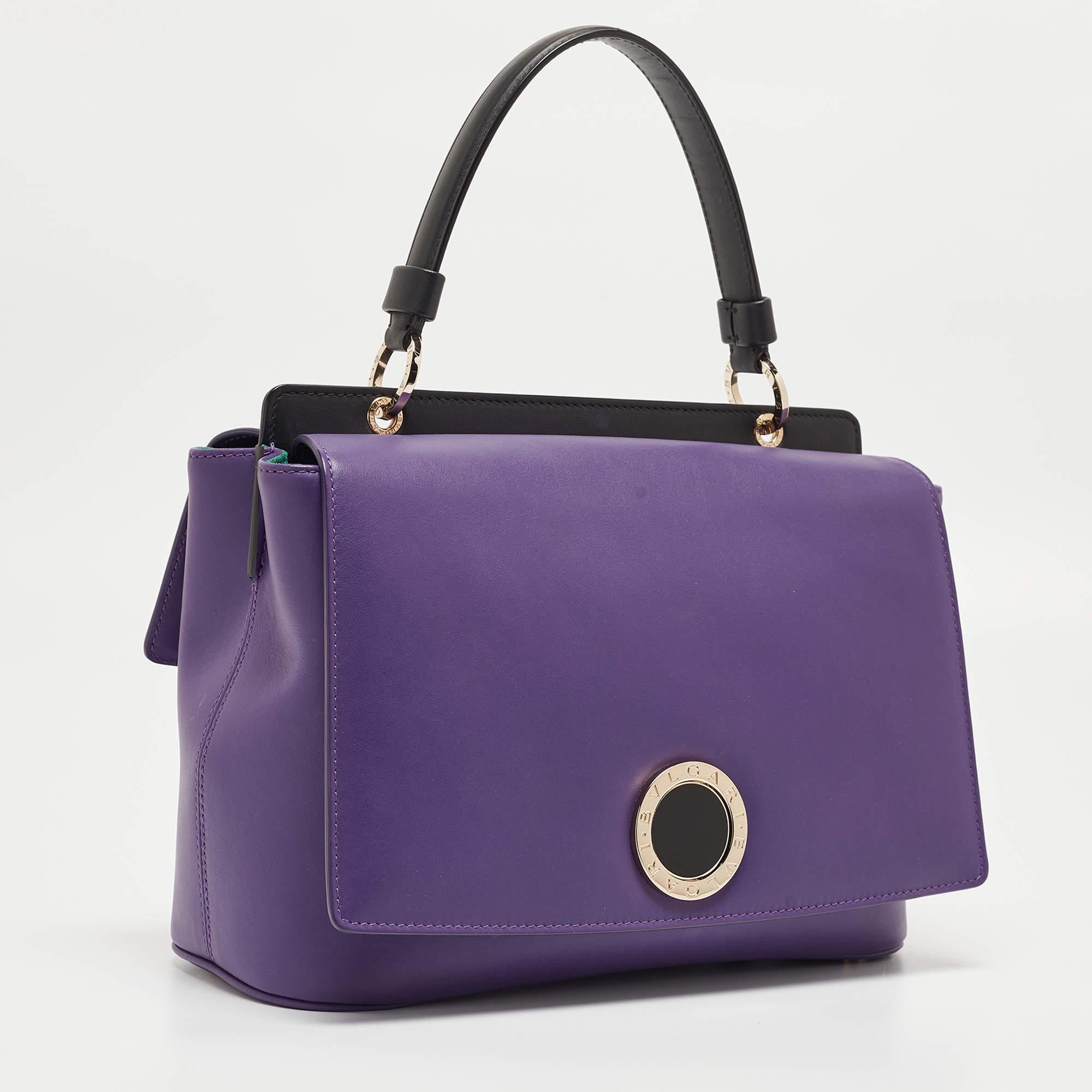 Women's Bvlgari Purple/Black Leather Bvlgari Duet Top Handle Bag For Sale