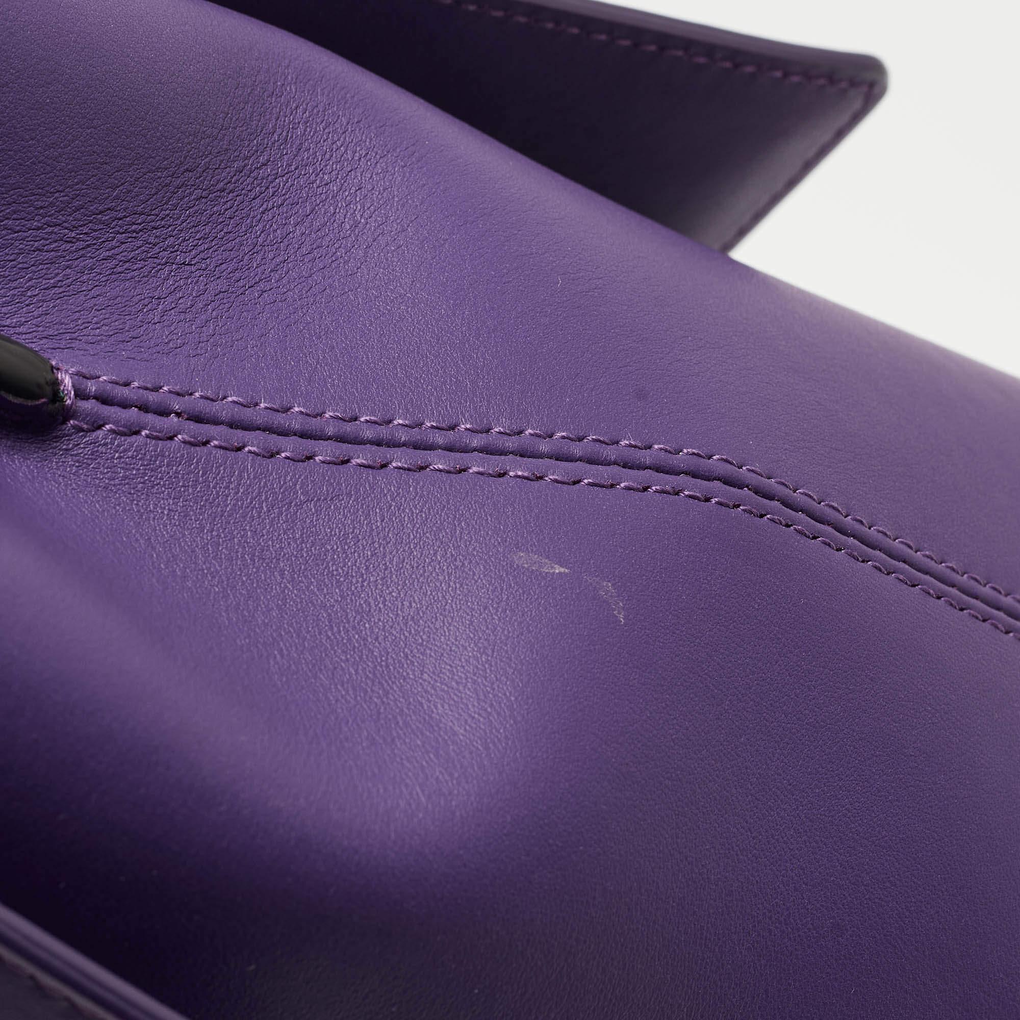 Bvlgari Purple/Black Leather Bvlgari Duet Top Handle Bag For Sale 2