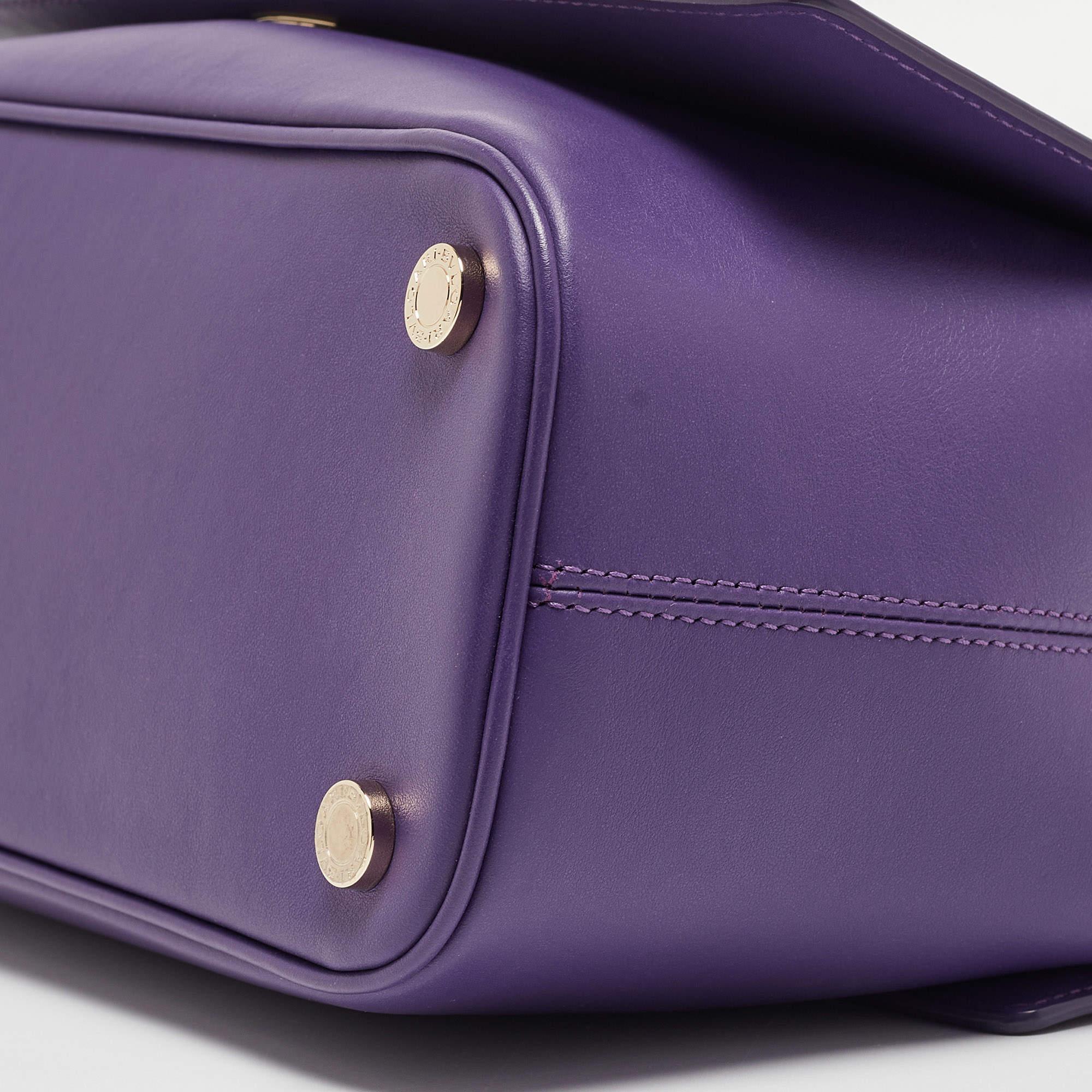 Bvlgari Purple/Black Leather Bvlgari Duet Top Handle Bag For Sale 3