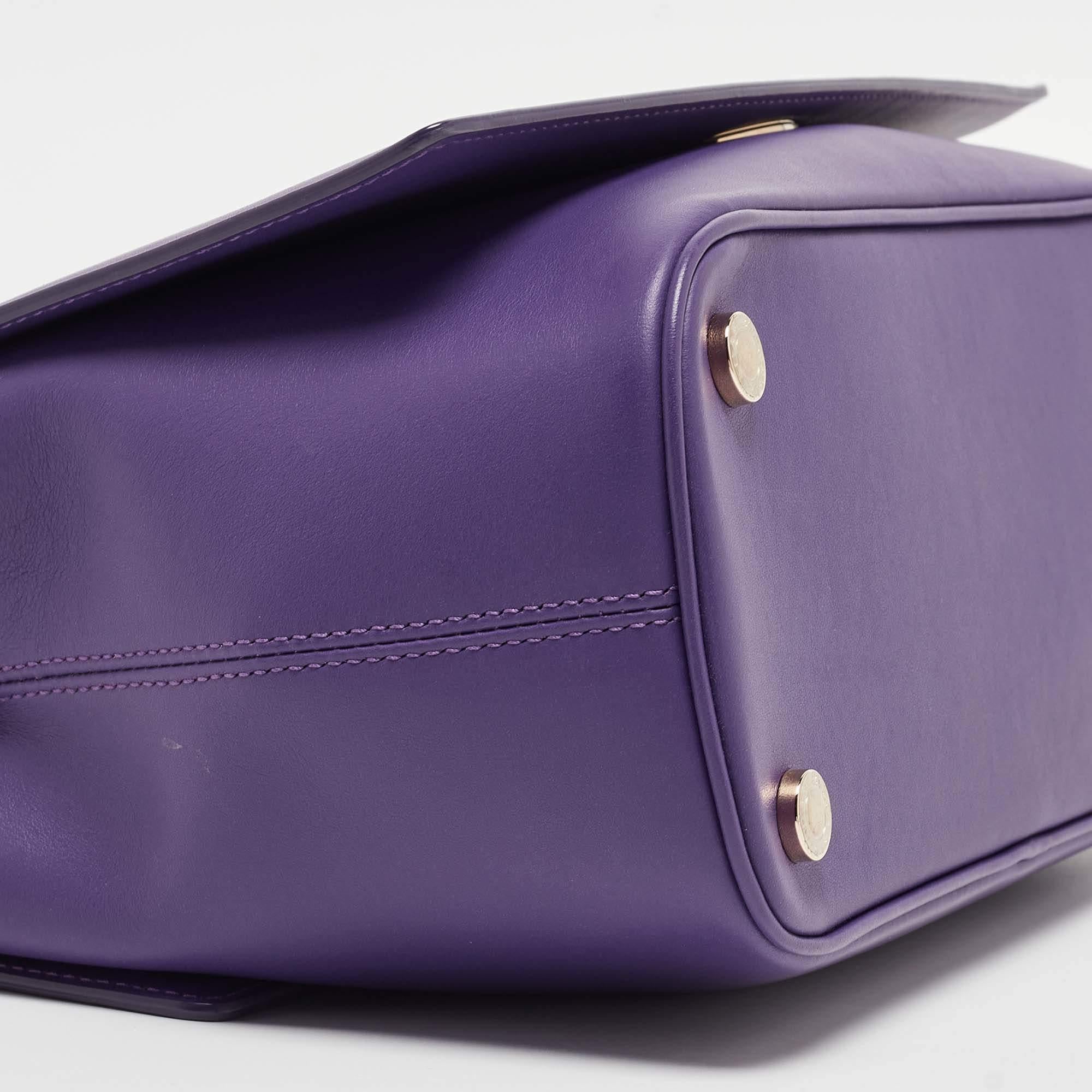 Bvlgari Purple/Black Leather Bvlgari Duet Top Handle Bag For Sale 4