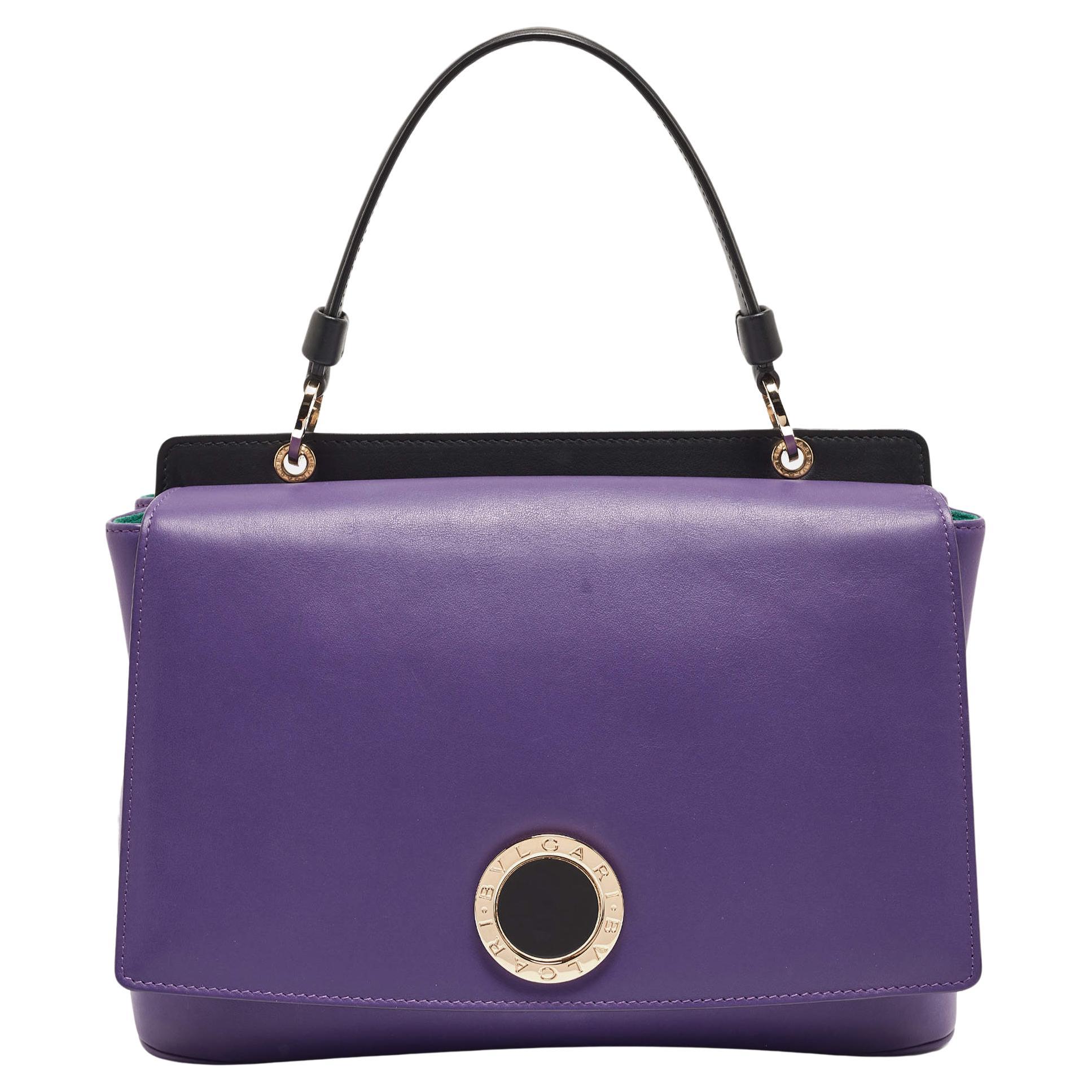 Bvlgari Purple/Black Leather Bvlgari Duet Top Handle Bag For Sale