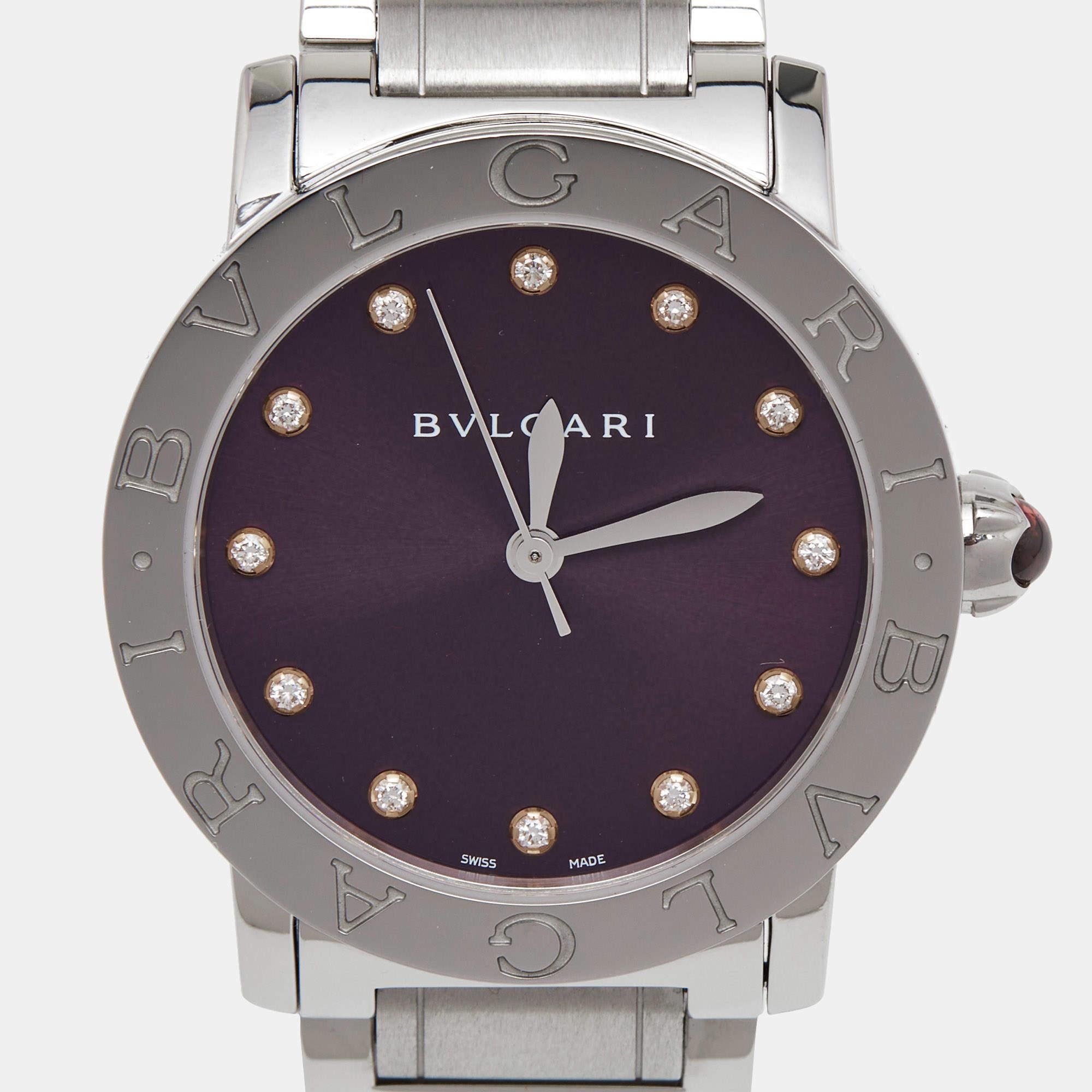 Bvlgari Purple Diamond Stainless Steel BvlgariBvlgari 102607 Women's Wristwatch  In New Condition In Dubai, Al Qouz 2