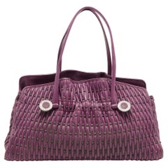 Bvlgari Purple Pleated Leather Twistino Tina Tote