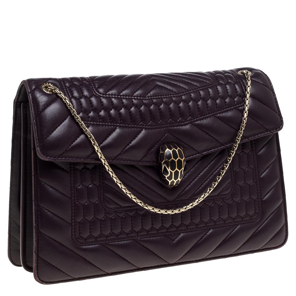 Bvlgari Purple Quilted Scaglie Leather Medium Serpenti Forever Shoulder Bag In Fair Condition In Dubai, Al Qouz 2