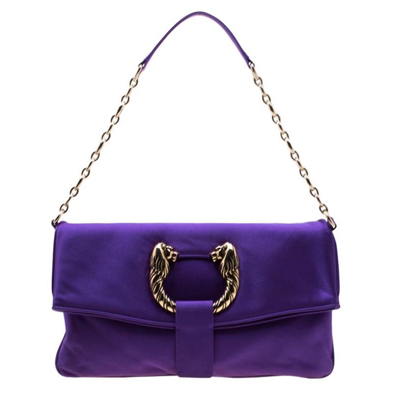 Bvlgari Purple Satin Leoni Flap Clutch Bag For Sale at 1stDibs