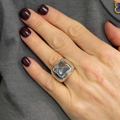 Bvlgari Pyramid Blue Topaz 18 Karat White Gold Cocktail Ring