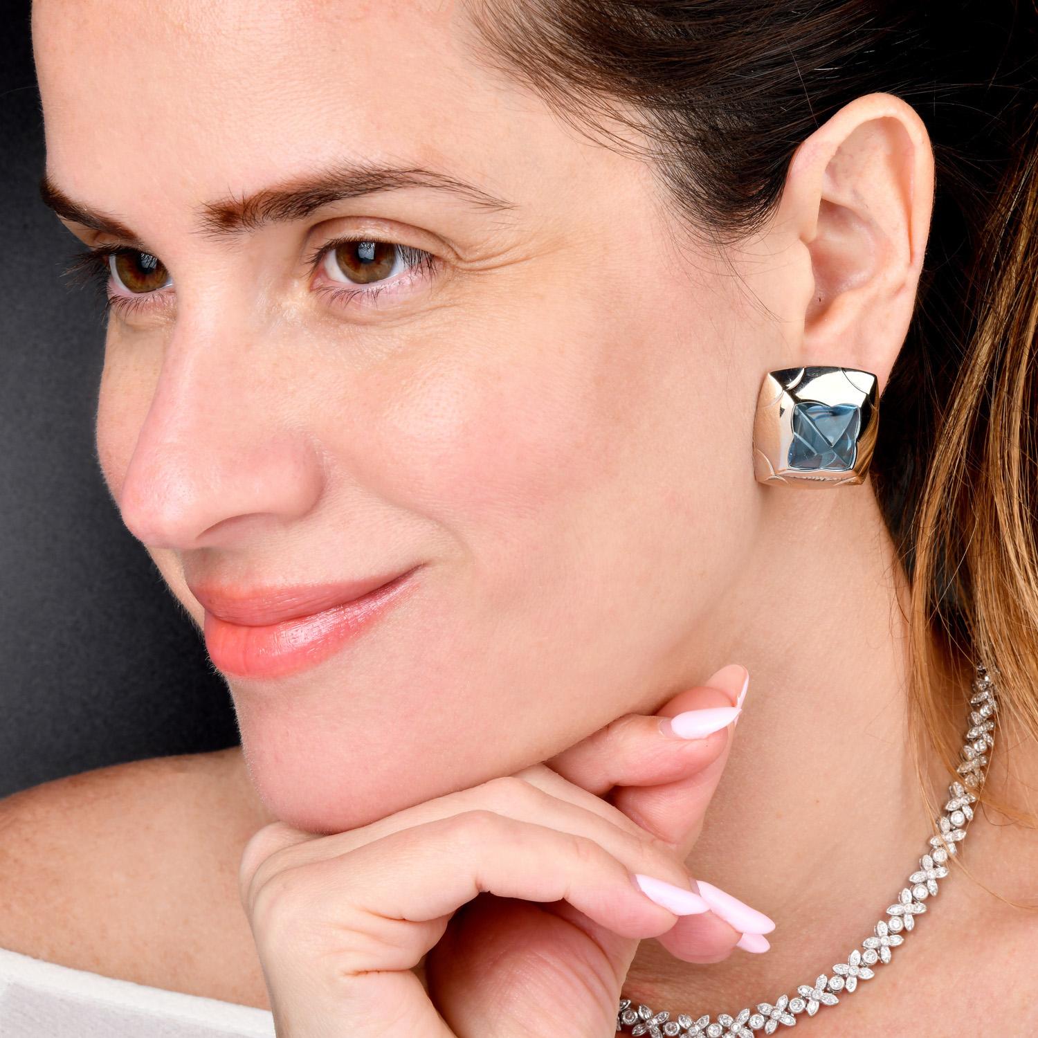 Bvlgari Pyramid Blue Topaz Earrings 18K White Gold For Sale 1