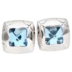 Bvlgari Pyramid Blue Topaz Earrings 18K White Gold