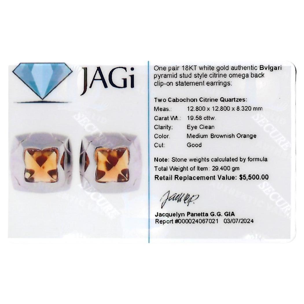 Bvlgari Pyramid Citrine Non-Pierced Stud Style Earrings in 18 Karat White Gold For Sale 4