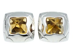 Bvlgari Pyramid Citrine Non-Pierced Stud Style Earrings in 18 Karat White Gold