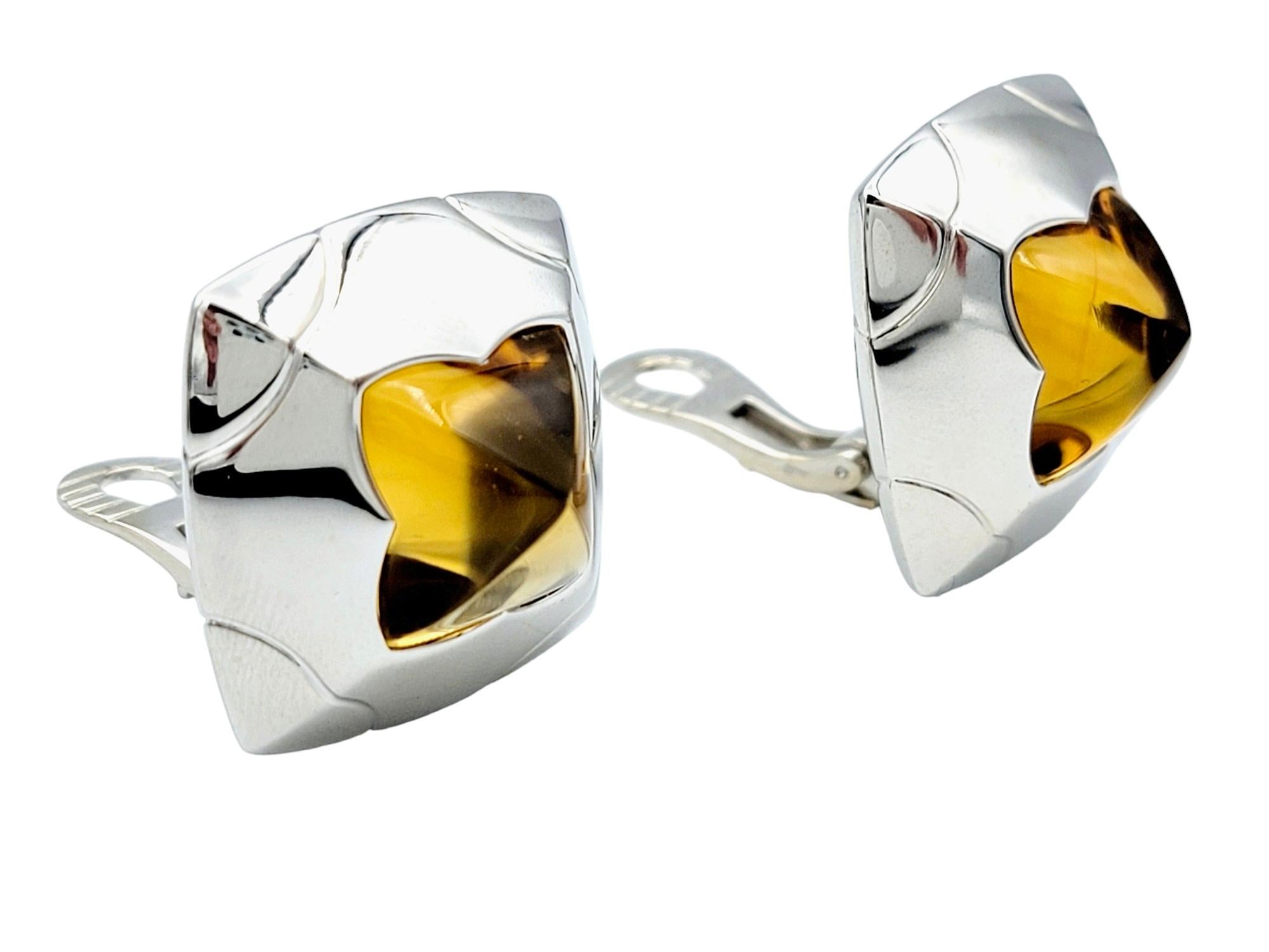 Contemporary Bvlgari Pyramid Citrine Non-Pierced Stud Style Earrings in 18 Karat White Gold For Sale