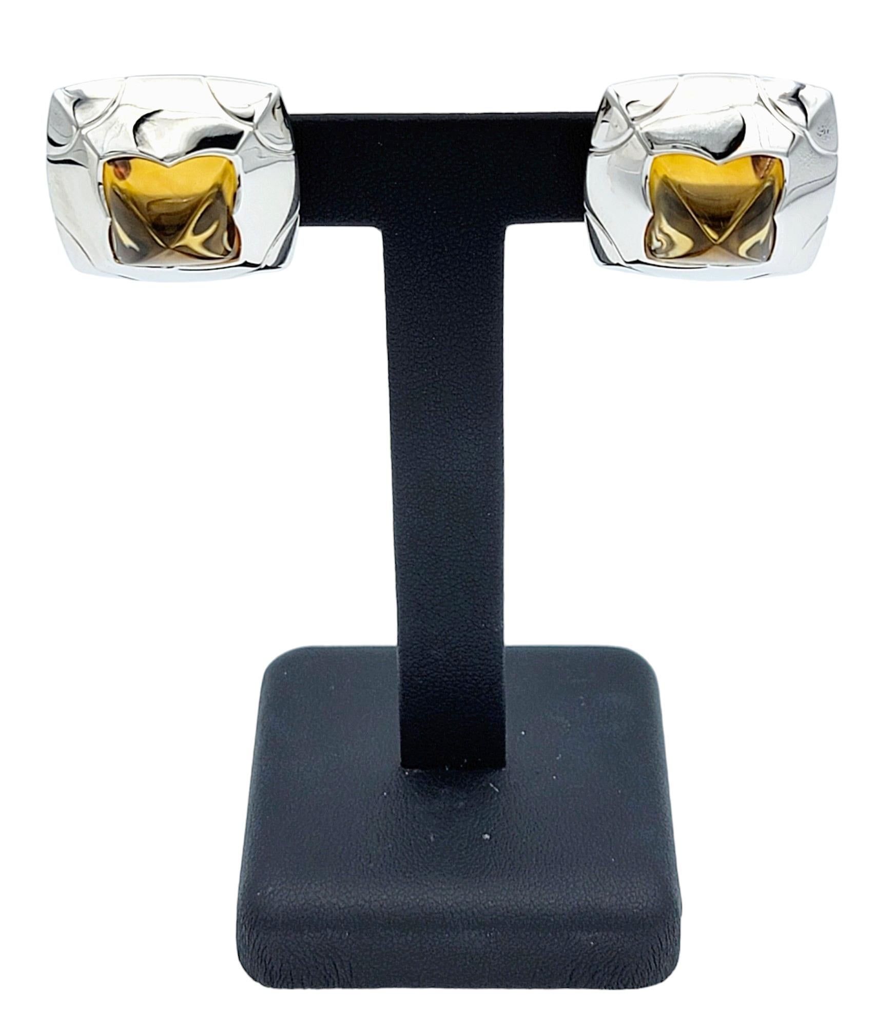 Bvlgari Pyramid Citrine Non-Pierced Stud Style Earrings in 18 Karat White Gold For Sale 2