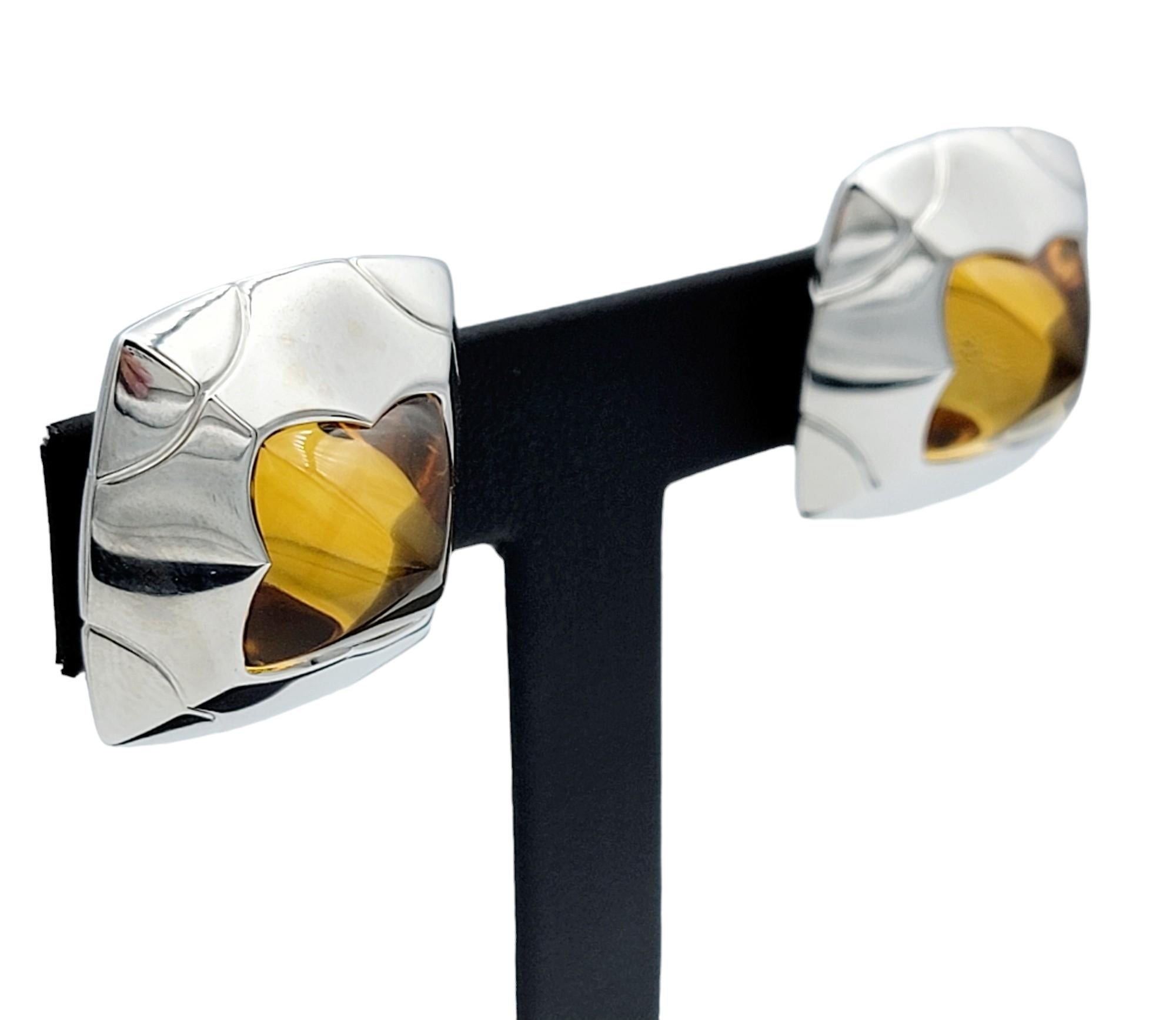 Bvlgari Pyramid Citrine Non-Pierced Stud Style Earrings in 18 Karat White Gold For Sale 3