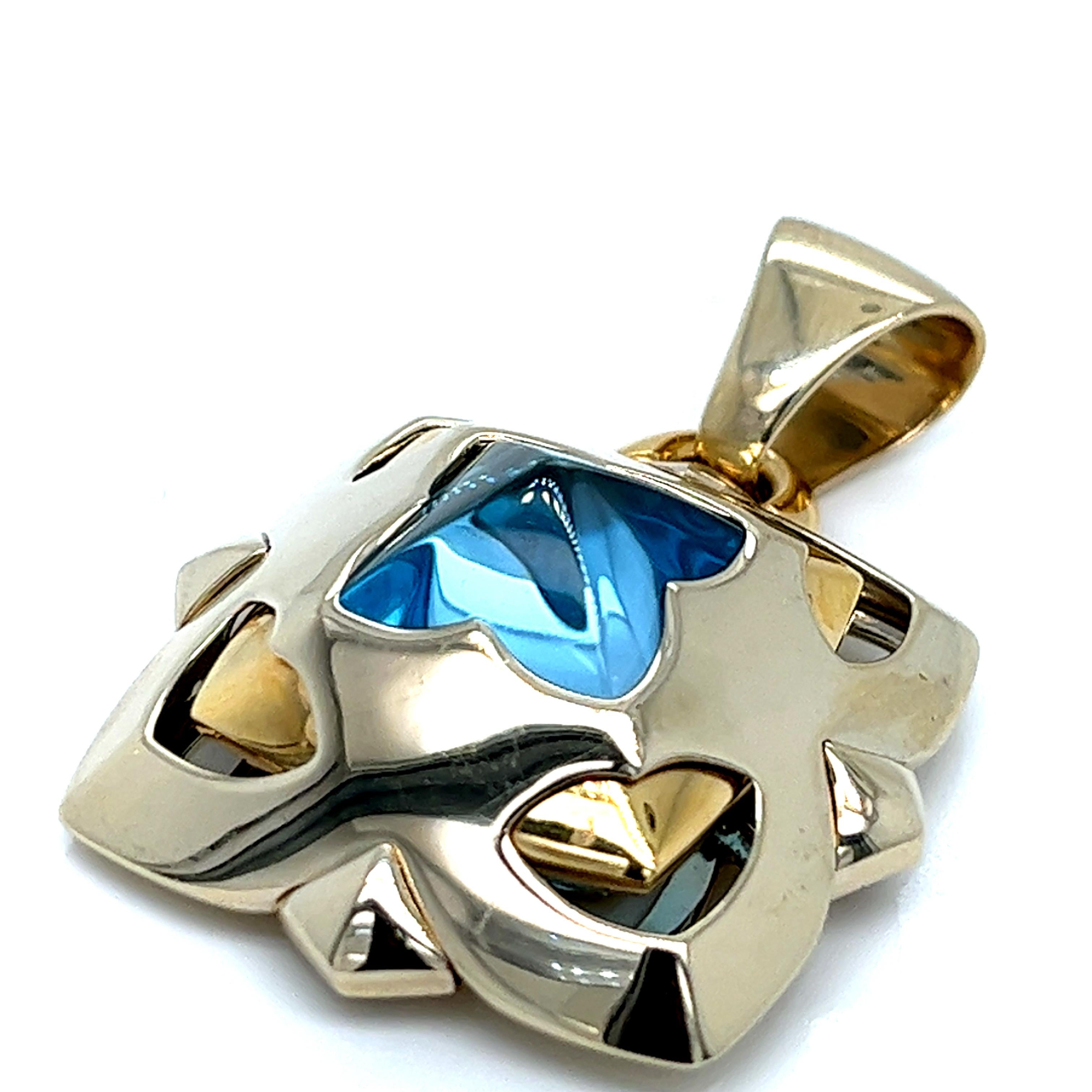 Bvlgari  Pyramid Clips Earrings Ring and Pendant 18Kt gold & carved Blue Topaz For Sale 6