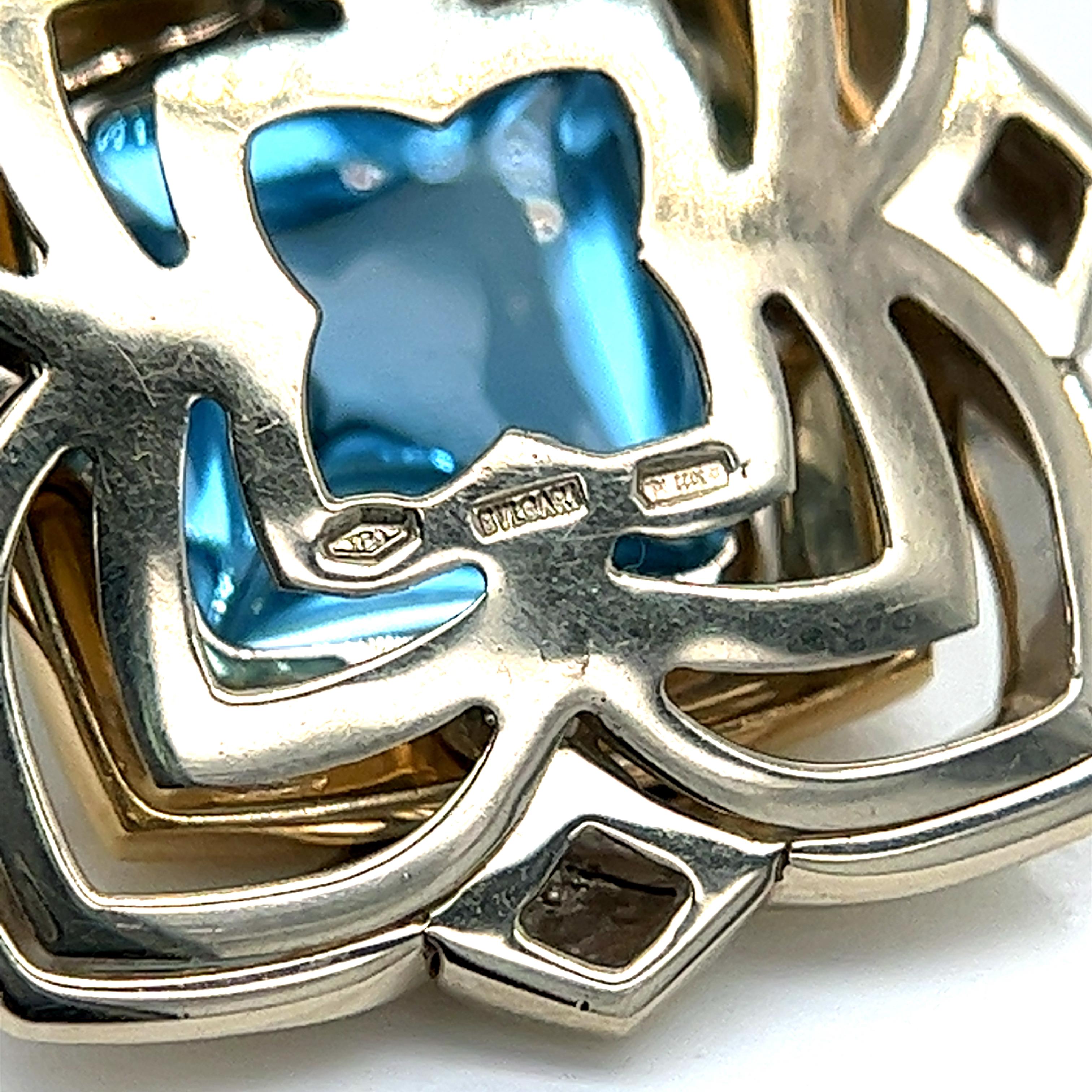 Bvlgari  Pyramid Clips Earrings Ring and Pendant 18Kt gold & carved Blue Topaz 7