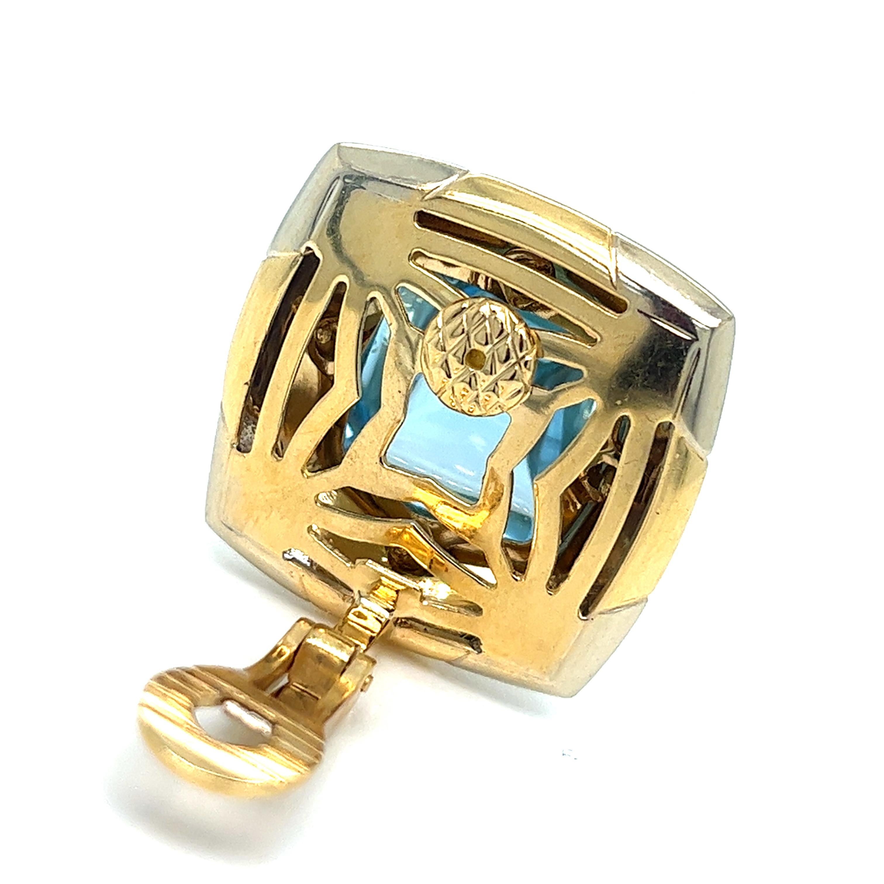 Contemporary Bvlgari  Pyramid Clips Earrings Ring and Pendant 18Kt gold & carved Blue Topaz For Sale