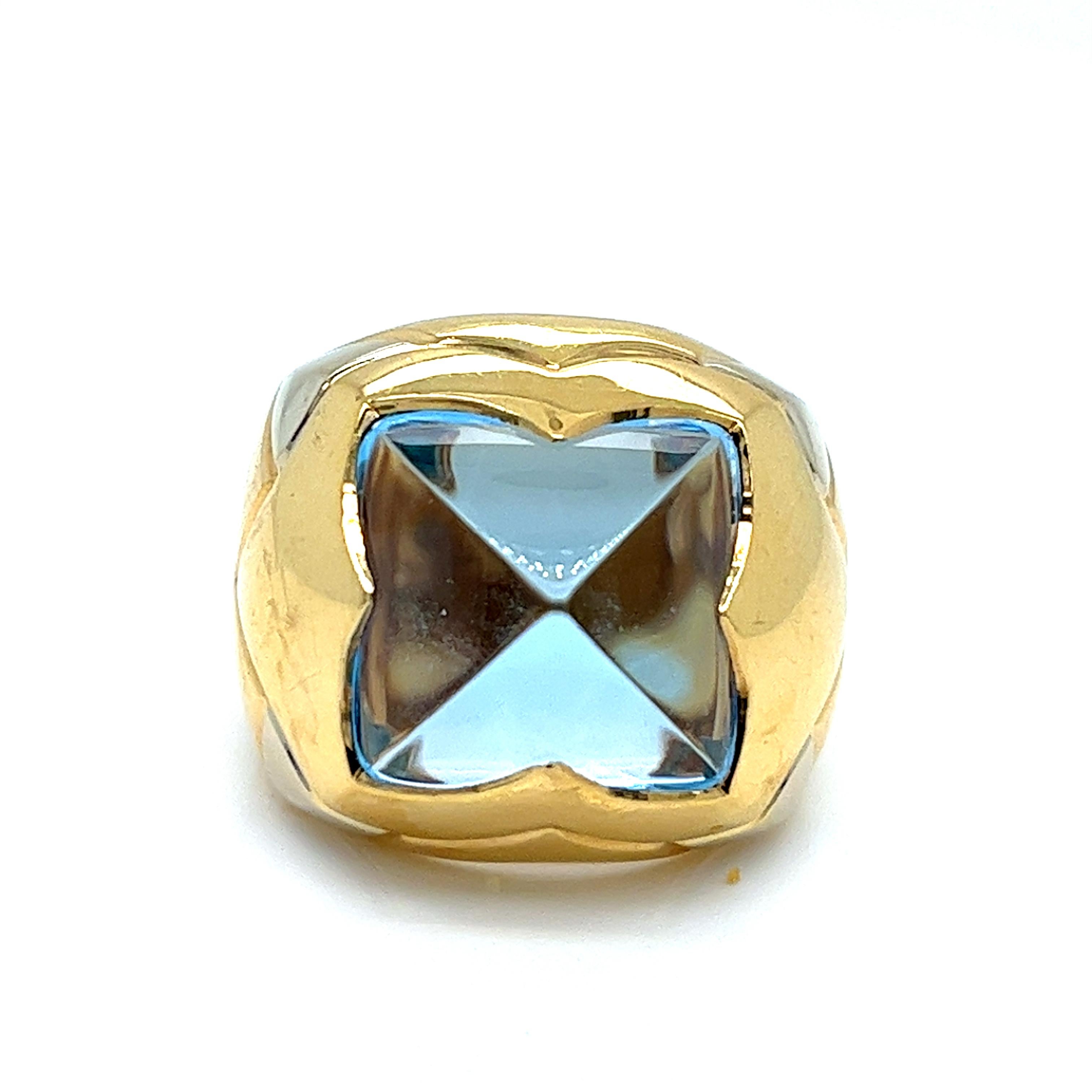 Bvlgari  Pyramid Clips Earrings Ring and Pendant 18Kt gold & carved Blue Topaz For Sale 1