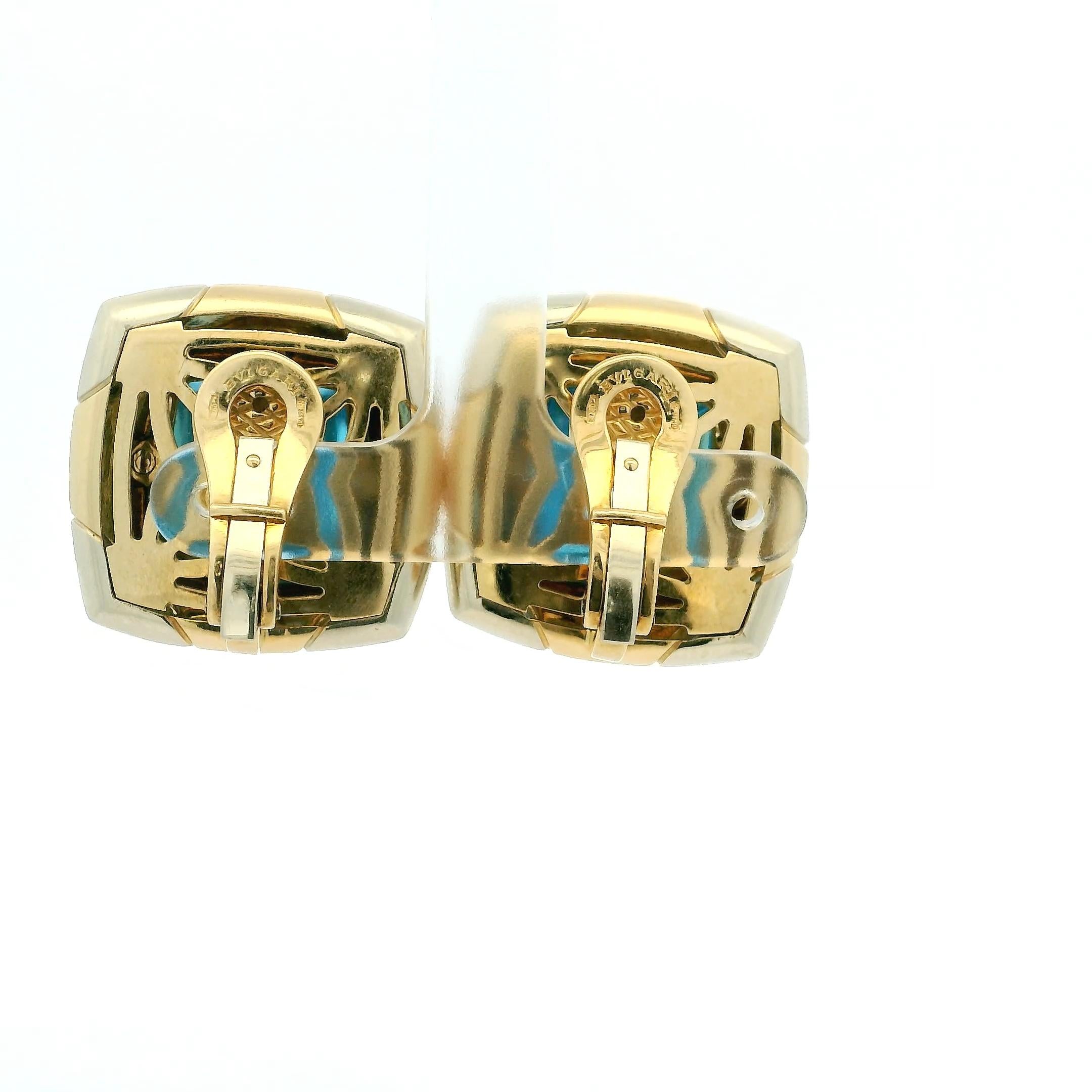Bvlgari Boucles d'oreilles pyramide en or jaune 18 carats avec topaze bleue - Signé en vente 6