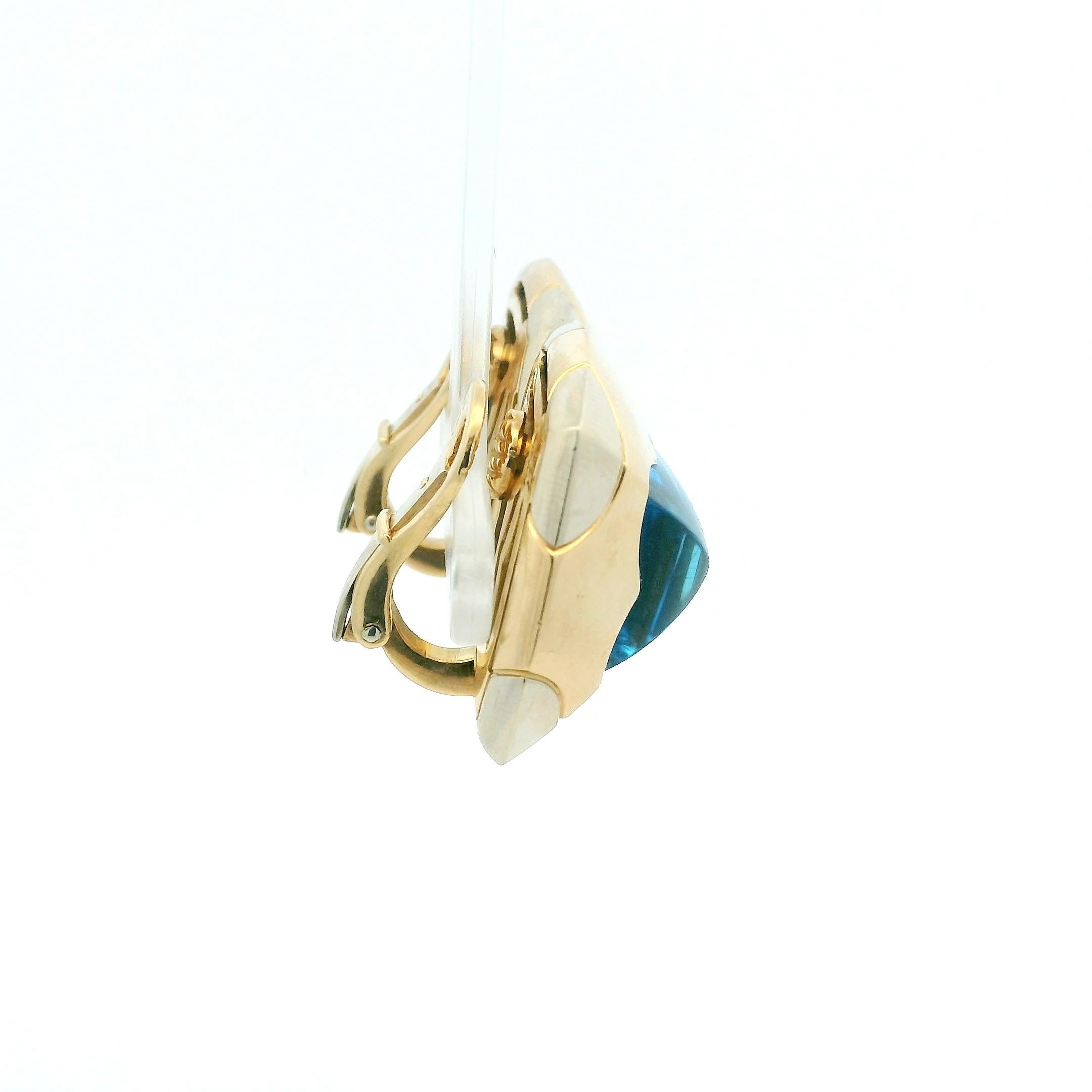 Bvlgari Boucles d'oreilles pyramide en or jaune 18 carats avec topaze bleue - Signé en vente 7