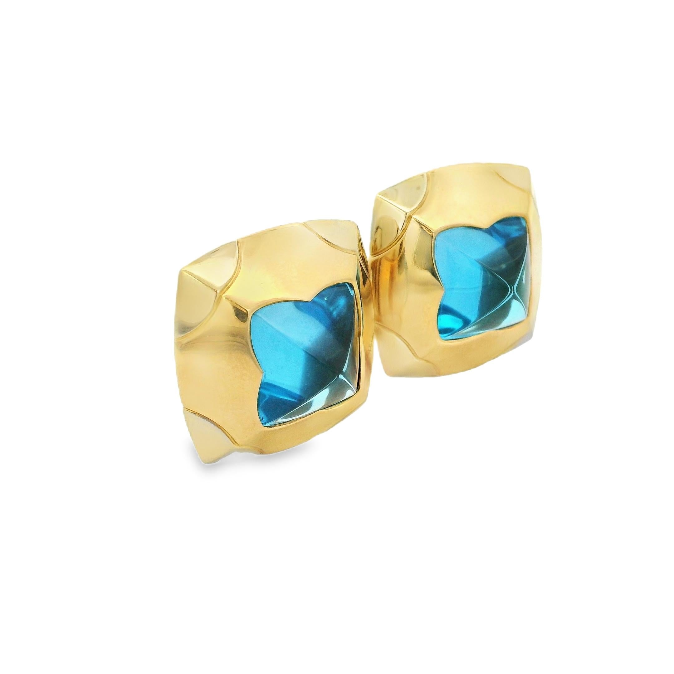 Pan di zucchero Bvlgari Pyramid Earrings in 18K Yellow Gold with Blue Topaz – Signed in vendita