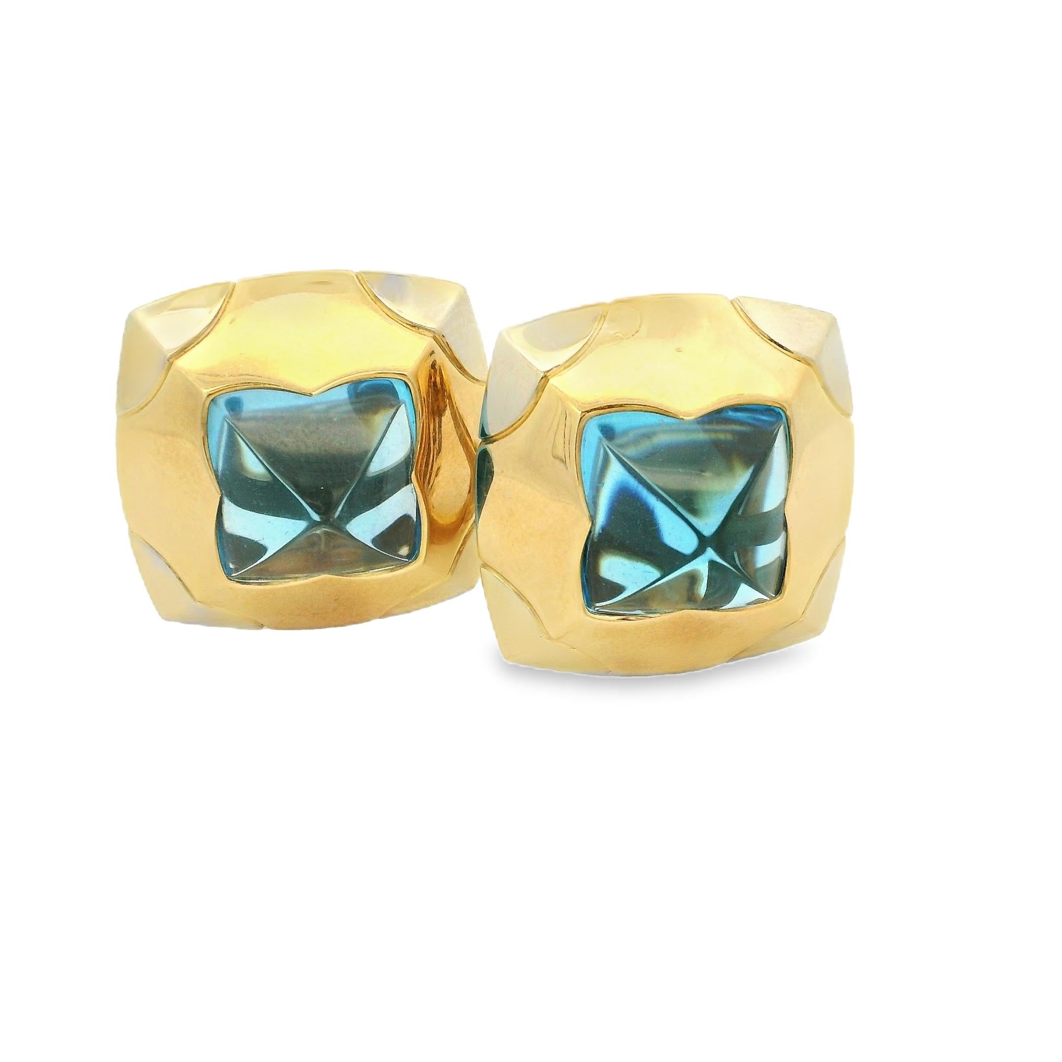 Bvlgari Pyramid Earrings in 18K Yellow Gold with Blue Topaz – Signed in vendita 3