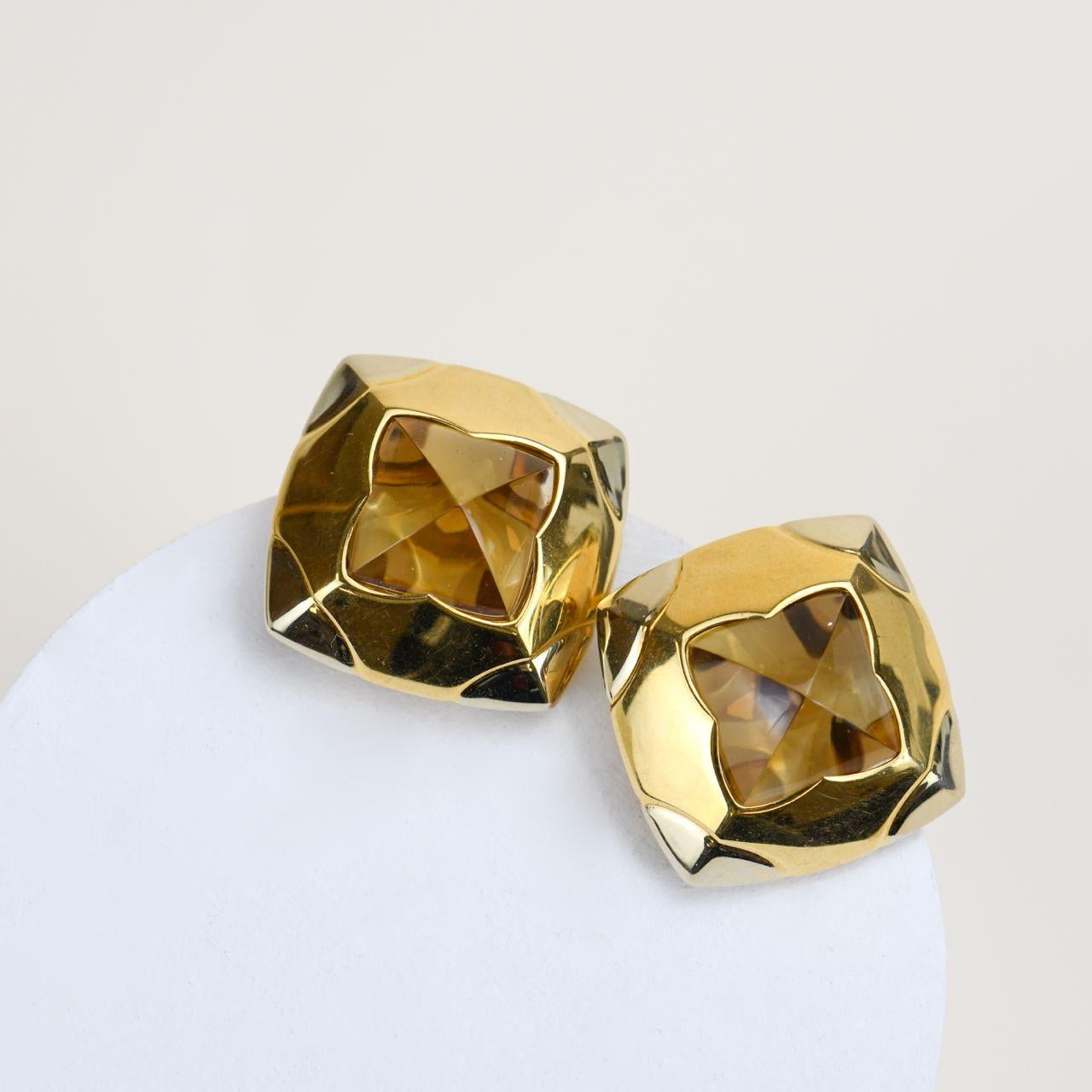 Uncut Bvlgari Pyramide Citrine Yellow Gold Clip-on Earrings For Sale