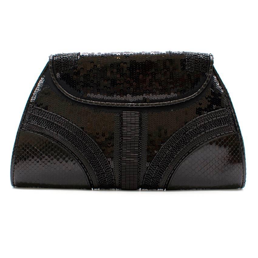 Black Bvlgari Python Embellished Lion Head Clutch Bag For Sale