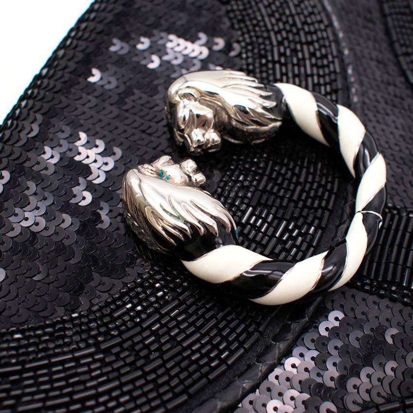Bvlgari Python Embellished Lion Head Clutch Bag In Excellent Condition For Sale In London, GB